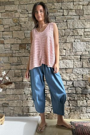  Benji Linen Panel Wave Vest Wild Rose - 